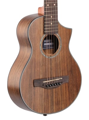 Ibanez EWP14 Exotic Wood Piccolo Acoustic Guitar Open Pore Natural Body Angled View